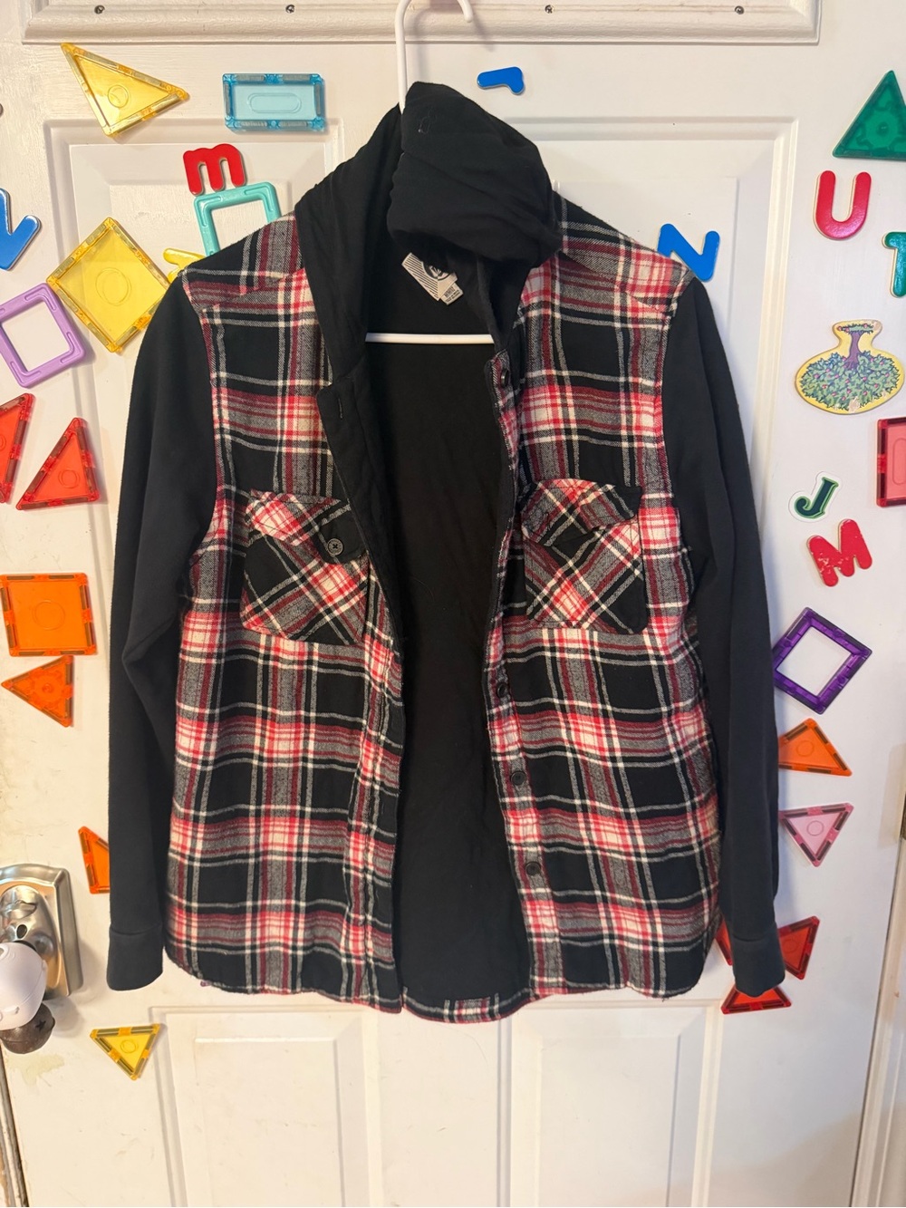 Volcom Black & Red Plaid Hooded Utility Jacket